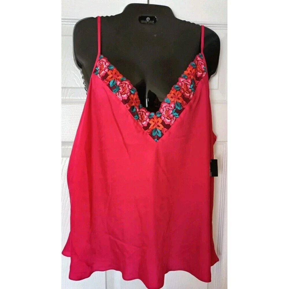 INC International Sleepwear Camisole Top XXXL 3X Red Floral Embroidered New